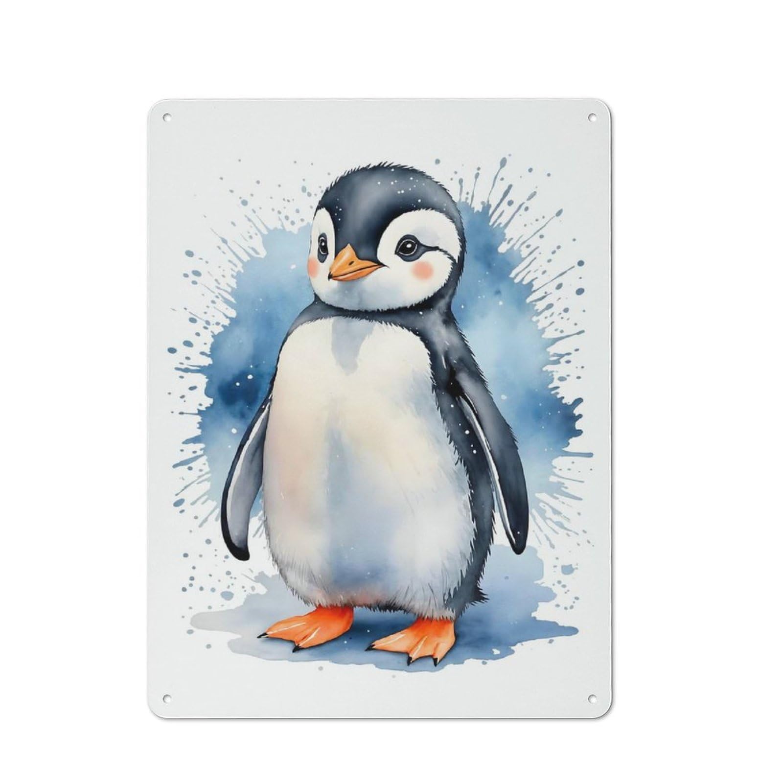 Junmoney Style-2 Penguin Watercolor Printed Metal Sign 40X30cm For Studio Or Craft Room, A New Home Present For Creative-Space Collectors
