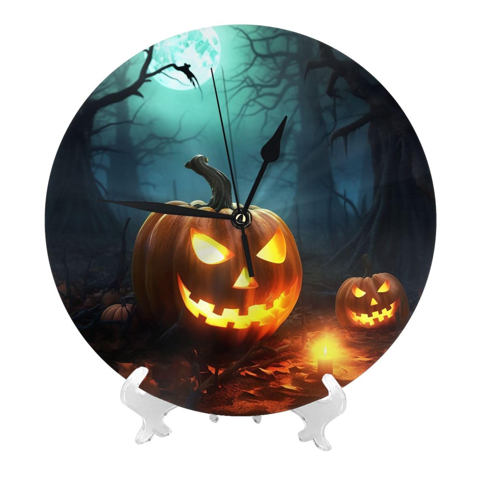 DWVTSLH Happy Halloween Pumpkins Wall Clock 10 Inch Silent Non-Ticking Modern Clocks Battery Operated - Decorative Wall Clocks for Bedroom Living Room Kitchen Office Wall Decor Gift Idea