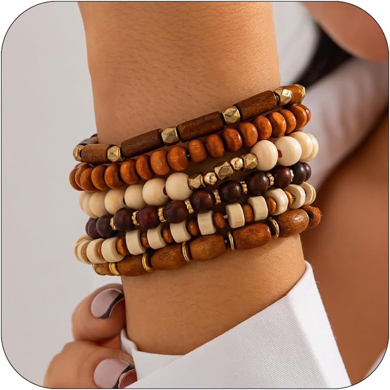 Long tiantian Boho Bracelets for Women Stackable Wooden Bracelet Western Beaded Bracelet Stack Boho Fashion Trendy Jewelry Gifts
