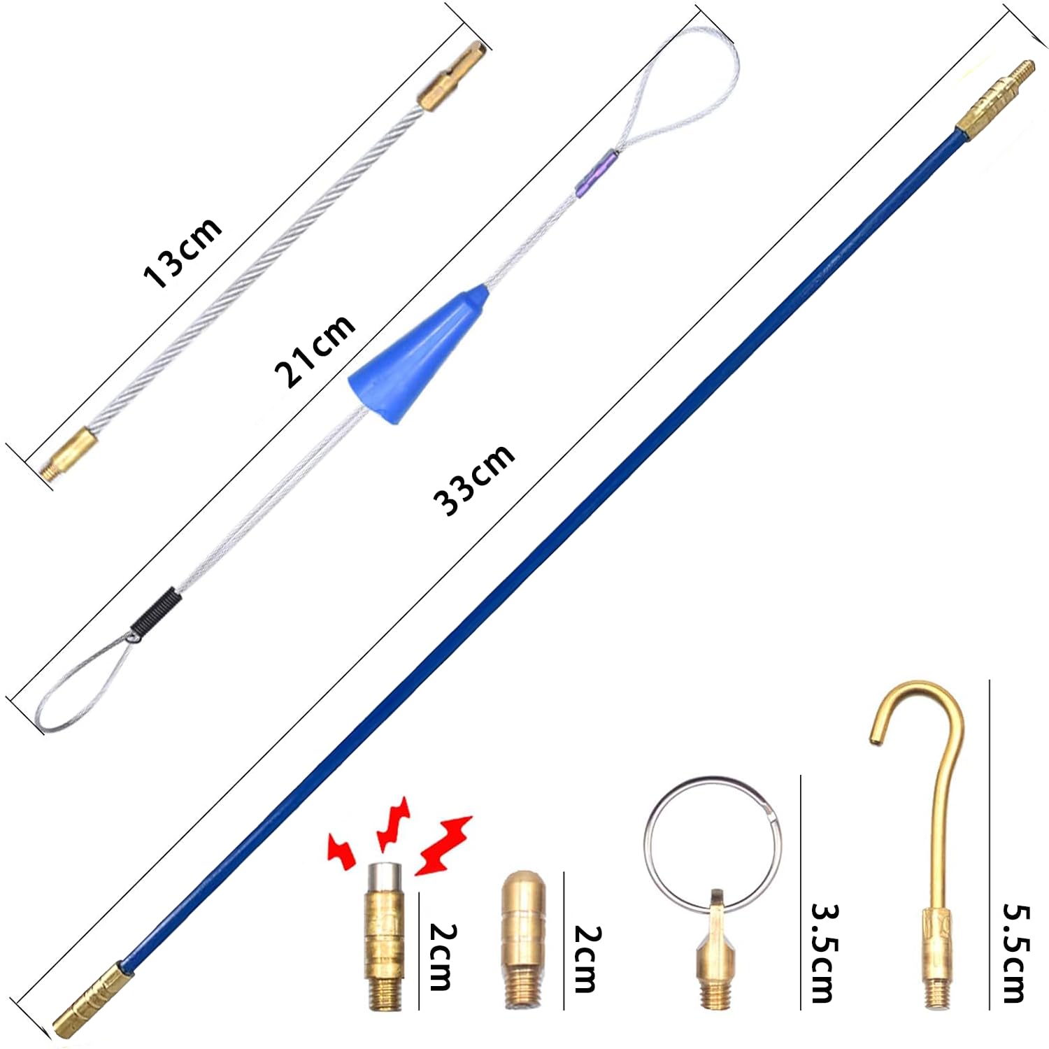 Guia Pasacables Profesional,4MM 33CM 10 Varillas de Guia Pasacables, 4MM 30M TOOSOAR Dispositivo para Tirar Cables