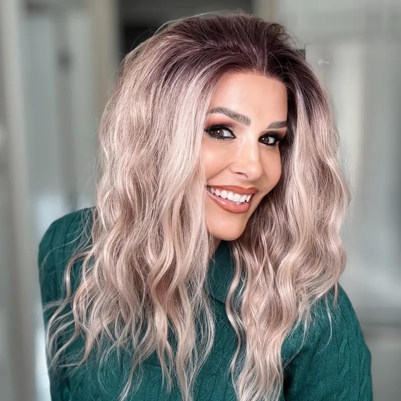 Aisom Mila Apricrown Water Wave Free Part Lace Front Wig with Scandinavian Hairline 16 Inch Heat Friendly Synthetic Lace Wig for Womem Low Density Daily Use