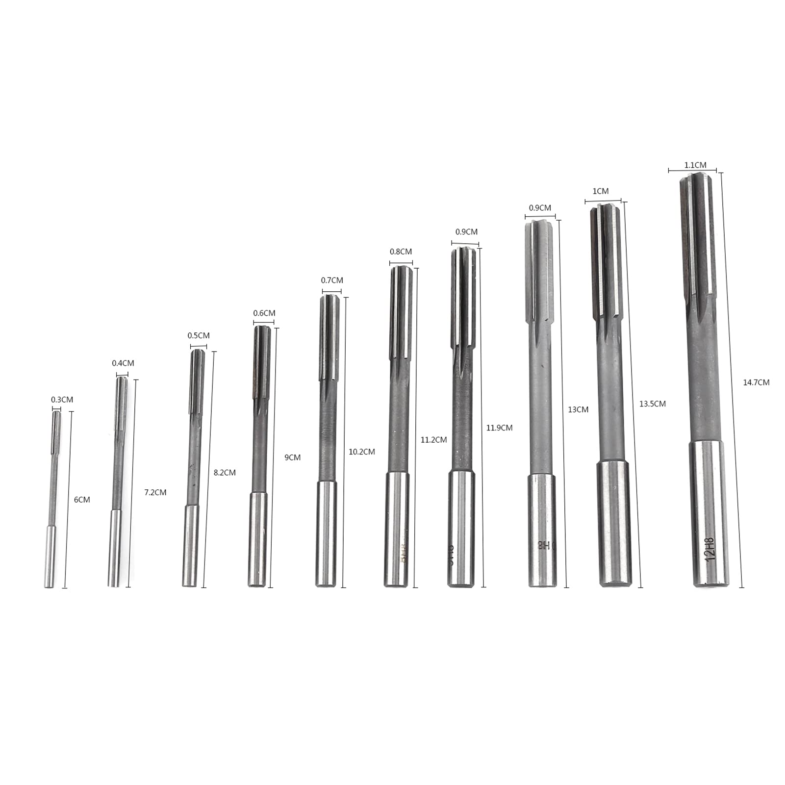 Set di alesatori per macchine di serraggio a codolo cilindrico HSS H8, kit di alesatori per macchine in acciaio da 10 pezzi, diametro del gambo 3/4/5/6/7/8/9/10/11/12 mm per