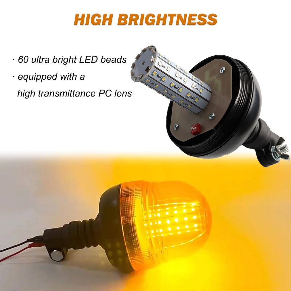 Luci Lampeggiante Trattore Led Arancioni con Staffa 12V 3 Modalità Luce Lampeggiante Arancione per Rimorchio Trattore Camion Veicoli Agricolo (Supporto a forma di I)