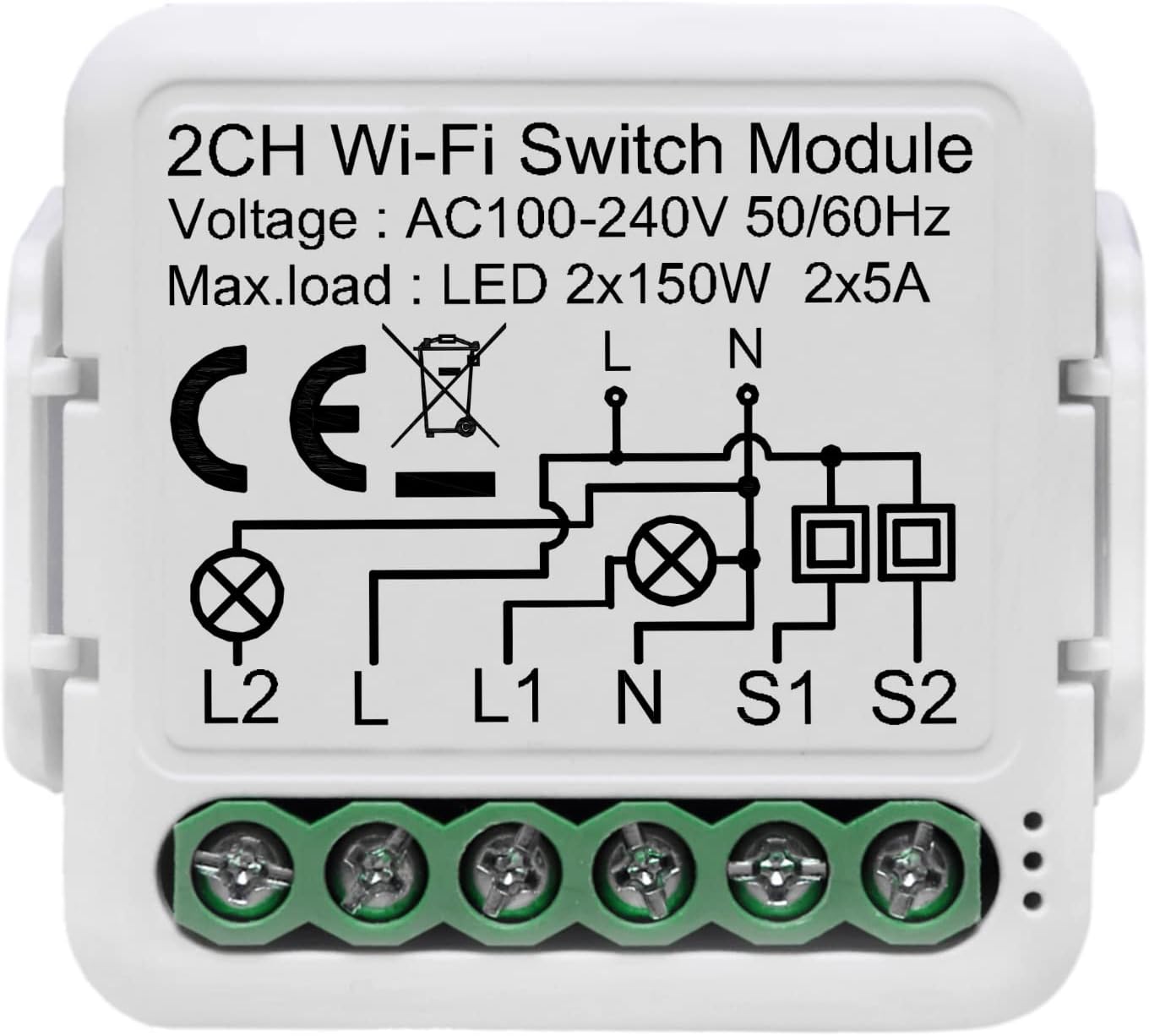Tuya Wifi Smart Light Switch Module DIY Breaker 100-240V Supports 2 Way Control App Remote Control Works with Alexa and Google Home 2gang
