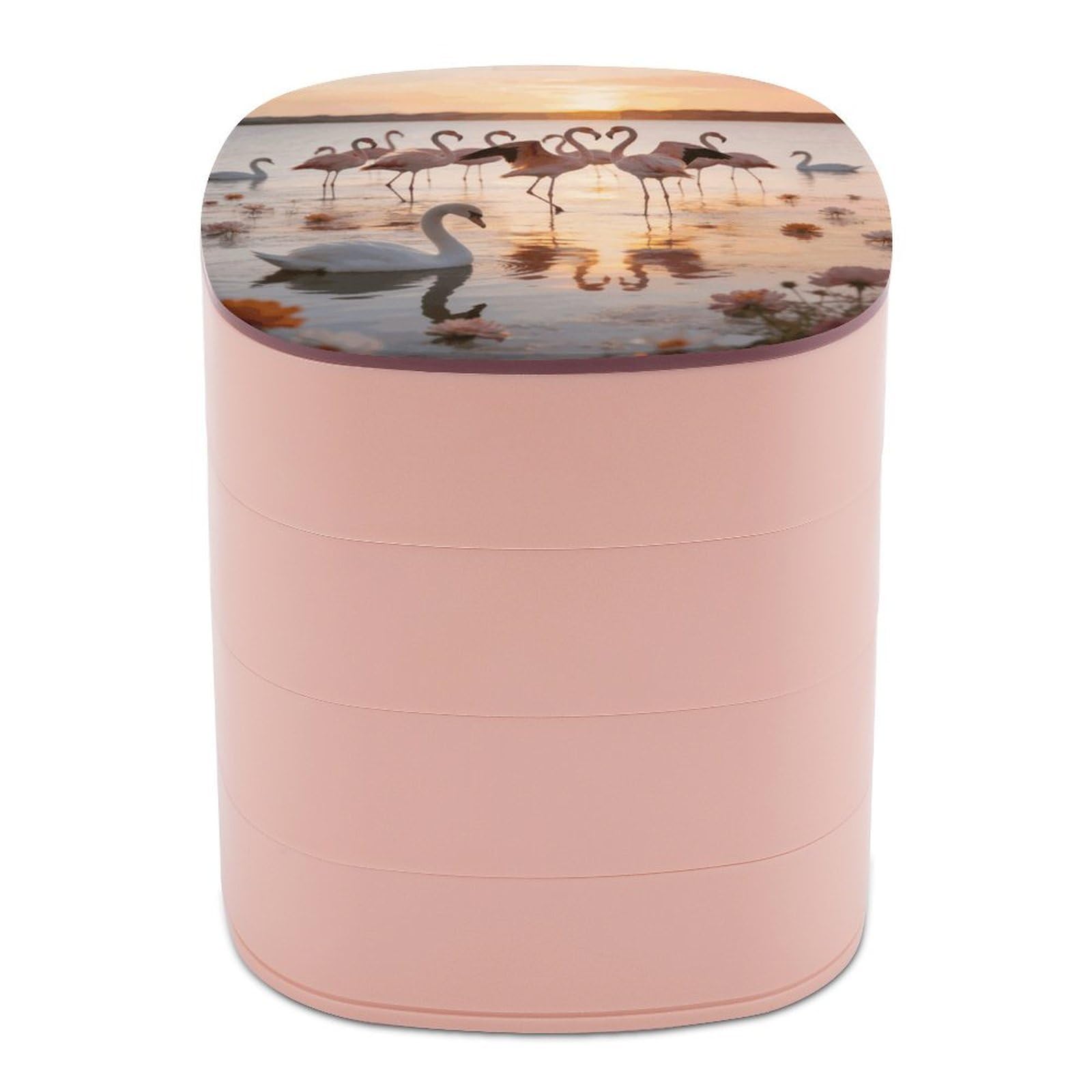 LZQPOEAS Flamingos Jewelry Box Women Jewelry Organizer Travel Jewelry Case Cute Necklace Ring Storage Organizer 4-Layer Rotating Jewelry Tray Case with Mirror for Bracelets