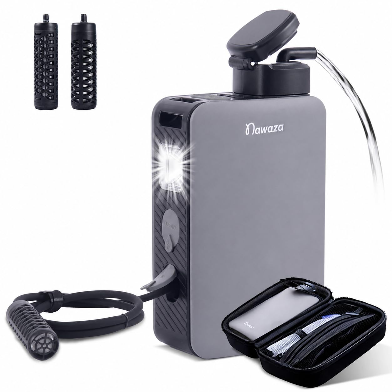 Nawaza Filtre à eau électrique portable – Purificateur d'eau de camping 0,01 micron pour randonnée, camping, voyage, urgence – Gris