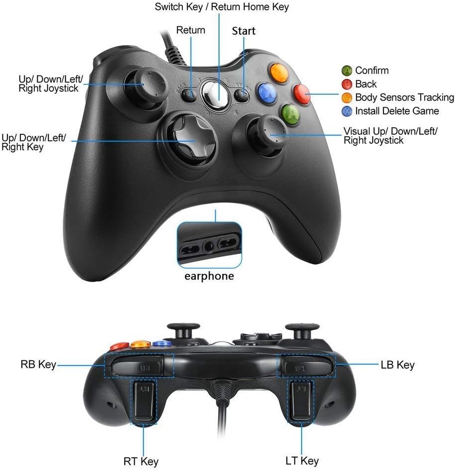 Game controller, Wired Gaming Gamepad with Shoulders Buttons Joypad for Microsoft Xbox 360 & Windows PC (black)