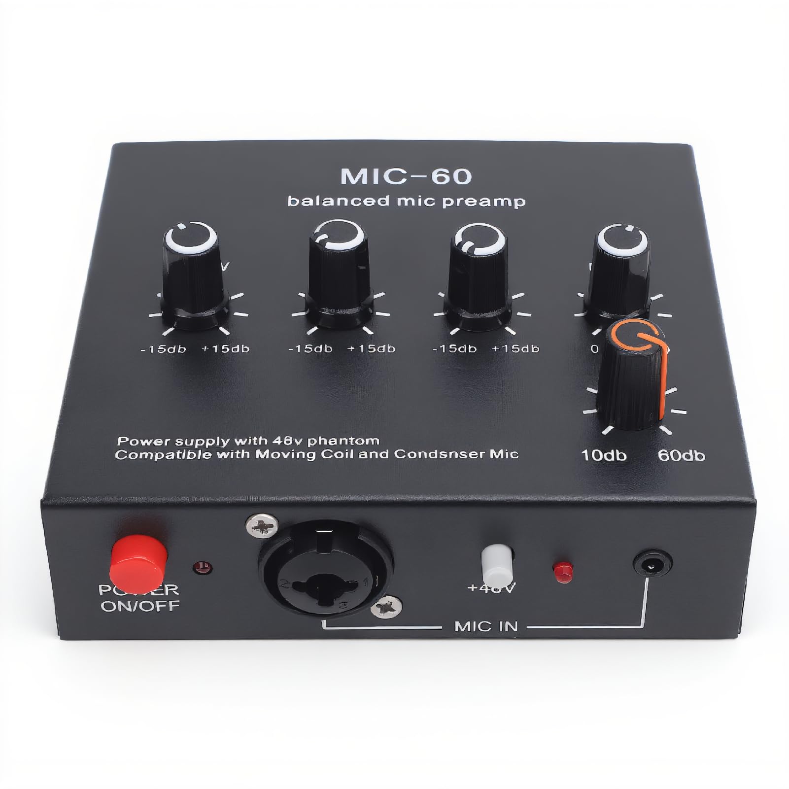 Topiky Preamplificatore Microfono Bilanciato, Ingresso XLR a 3 con Guadagno da 10 DB a 60 DB da 48 V per Microfoni a Condensatore Dinamico, Podcast di Registrazione dello Streaming