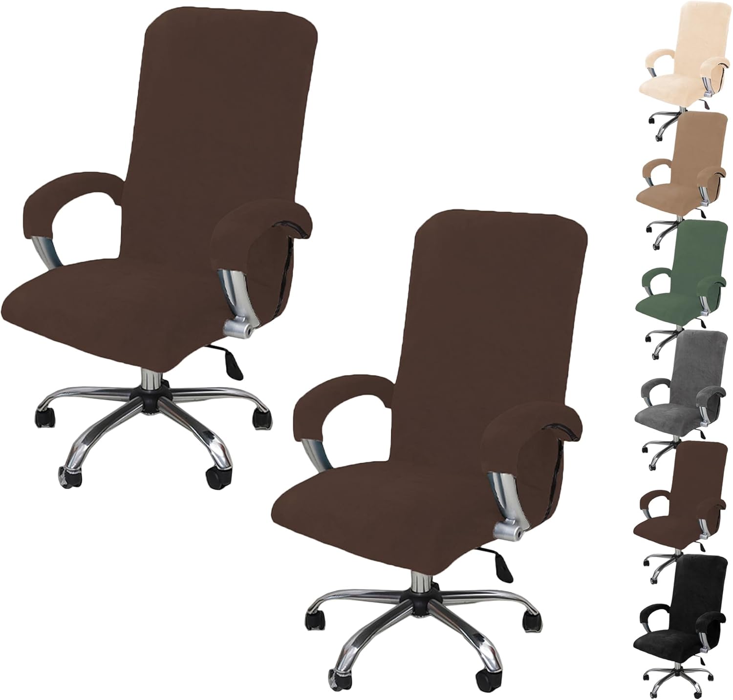 Thickened Computer Chair Cover Set of 1/2/4/6 Velvet Fabric Stretchable Office Chair Seat Covers Universal Swivel Rotating Chair Slipcover Gaming Chair Protector Cover with Zipper,Brown 2pcs,X