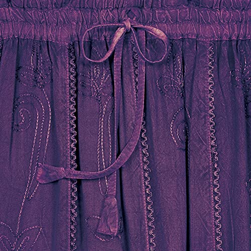 Women's Floral Embroidered Maxi Skirt - Over-Dyed Long Peasant Skirt, Ankle Length - Eggplant - 3X #TOP6