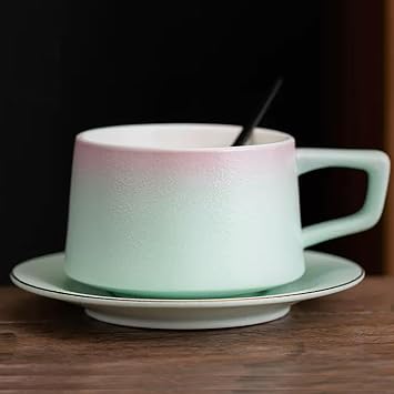 10oz Ceramic Coffee Cups,Gradient Tea Cups and Saucers,Cappuccino Cups for Coffee Drinks, Latte,Coffee Mug Set,Dishwasher and Microwave Safe A