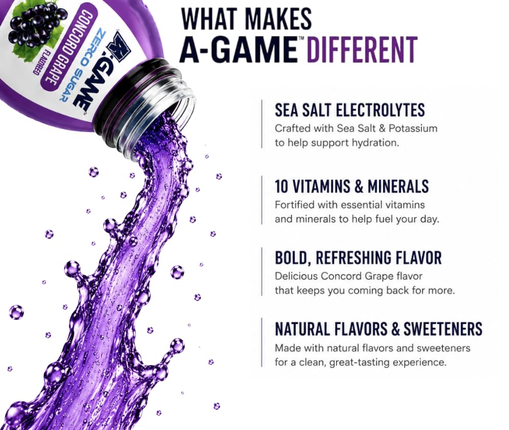 Image of A-GAME Zero Sugar Electrolyte Drink, Concord Grape Flavor, 12 Pack