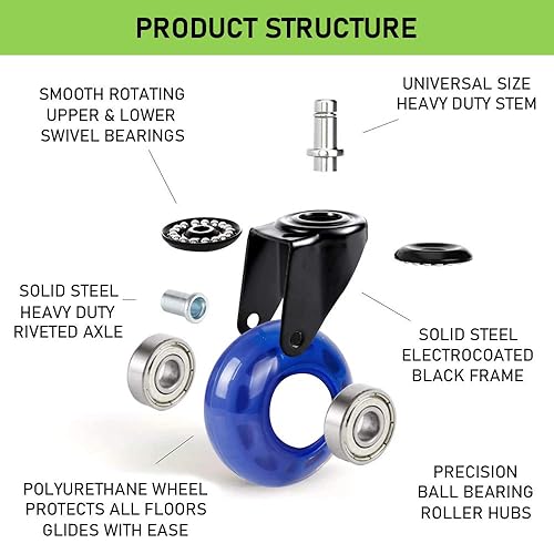 Miniatura 7 de Ruedas giratorias de oficina de 2 pulgadas, ruedas de repuesto para silla de juegos, ruedas giratorias resistentes, no necesita alfombrilla de