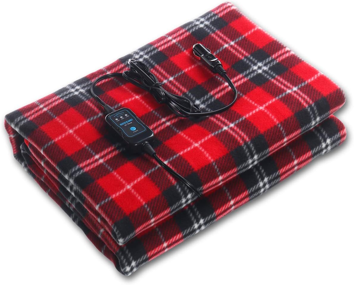 ELUTO Electric Blanket 12V Polar Fleece Blanket Travel Electric Blanket for Trucks Winter Cold Weather Blanket 60 x 43.5 Inch: Automotive