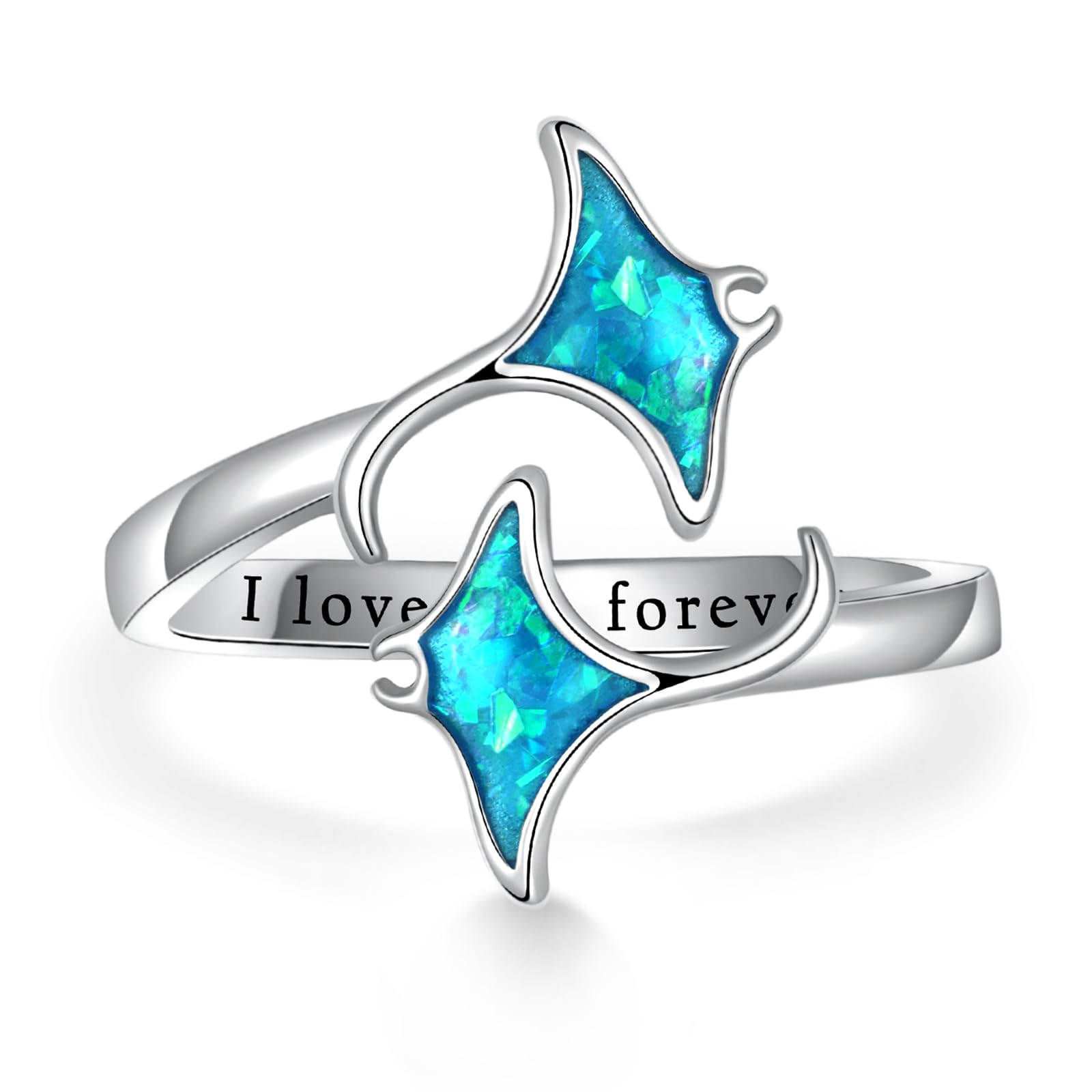 Cujiespmanta Ray Sea Turtle Dolphin Hammerhead Shark Ring 925 - Main Image