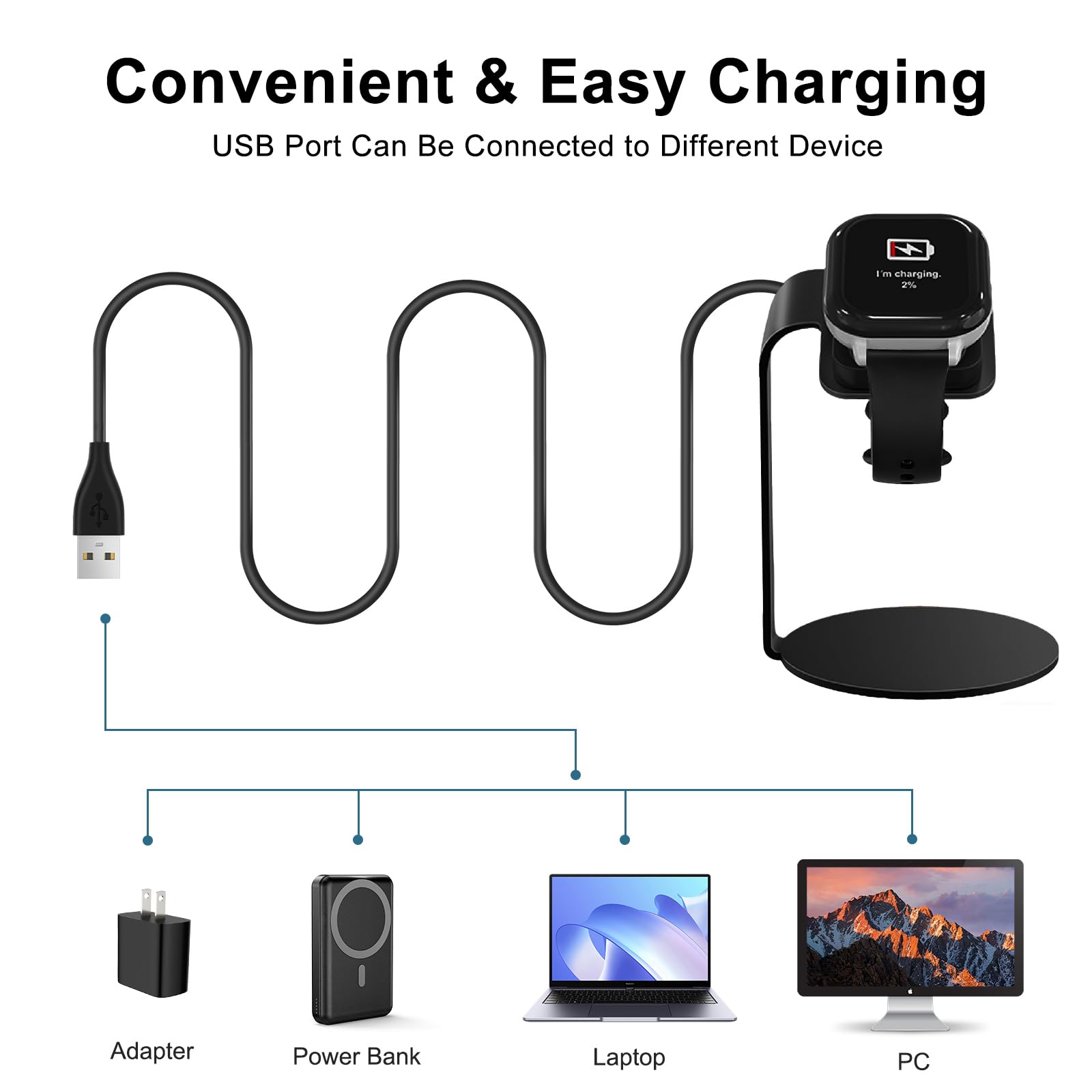 Stazione di ricarica compatibile con caricabatterie Gizmo Watch 2, dock di ricarica magnetico GEORDGY con cavo USB da 1 m, supporto per caricabatterie per smartwatch Gizmo Watch 1/2