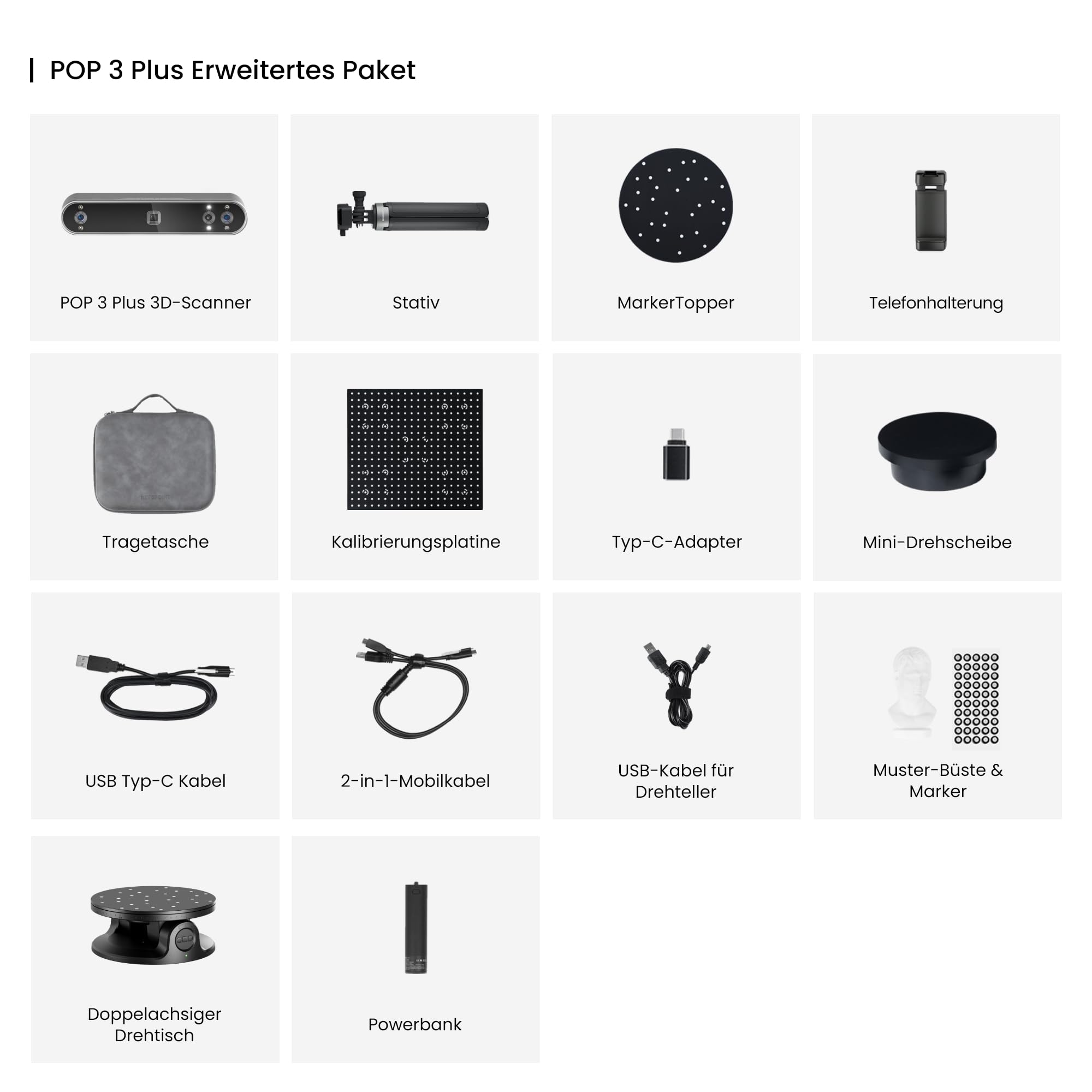 Revopoint POP 3 Plus 3D-Scanner für 3D-Druck Erweitert & 3D Scanning Spray, Handscanner mit 0,04mm hoher Präzision, Vollfarbscan für mittlere Objekte