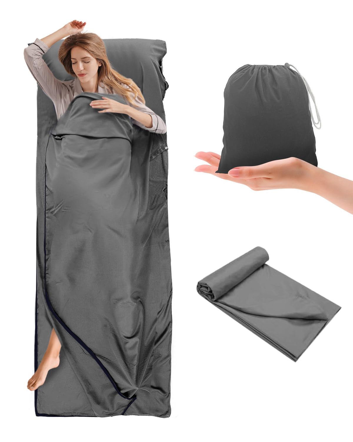 Sacco Lenzuolo Da Viaggio Ultraleggero - 220x90cm, Grigio, Perfetto Per Zaino E Viaggi - Foto 11