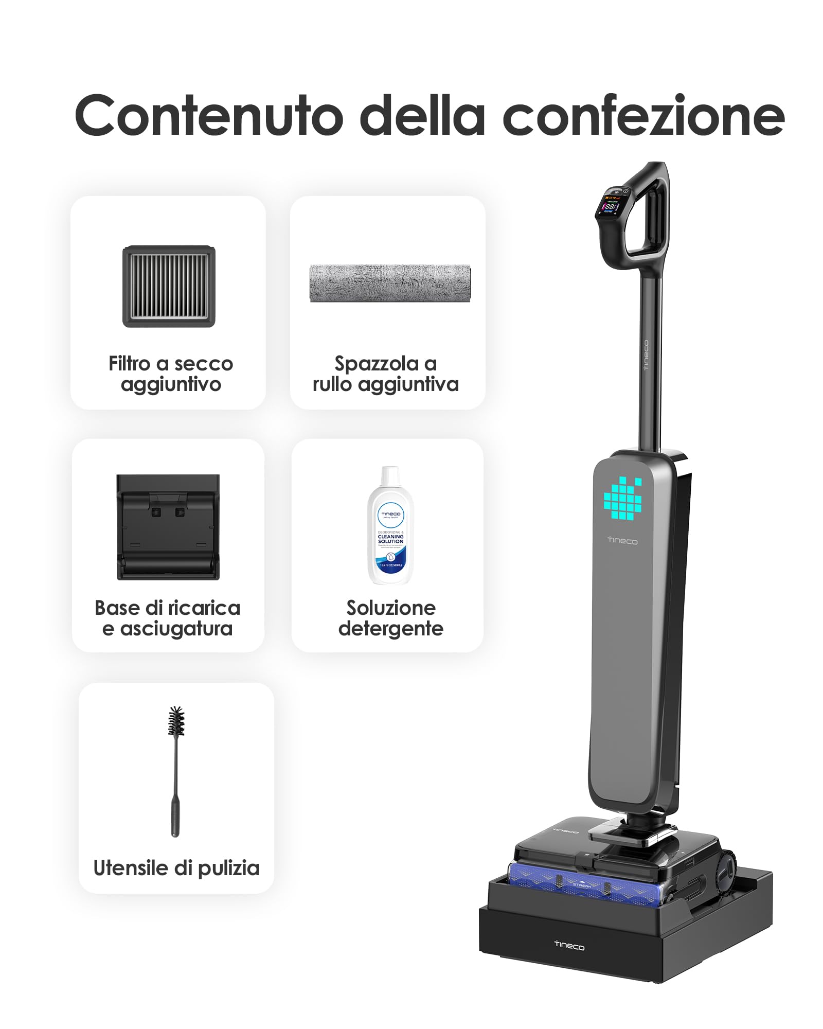 Tineco FLOOR ONE S9 Scientist Lavapavimenti Senza Fili, Aspirapolvere Smart 3-in-1, Asciugatura Rapida 85°C FlashDry, Autonomia 80 Min, Lay-Flat 180° per Sotto i Mobili, SmoothDrive 360°, Display LED