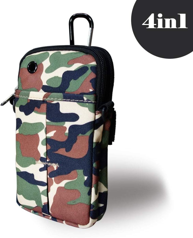 Camo Armband for Phone Running Multifunction, Cell Phone Arm Holder Case for iPhone/Samsung Galaxy/LG, Sports Mini Crossbody Bag for Women Men, Waist Bag Hang Bags Hip Bum Pouch Packs with Hook Strap