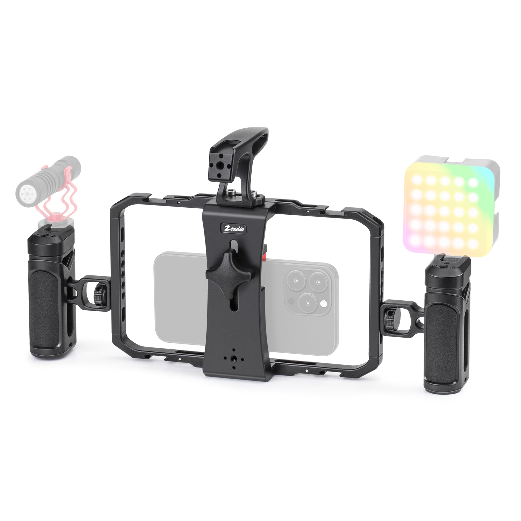 Zeadio Jaula de Liberación Rápida para Teléfono, Soporte de Aluminio Versátil con Dos Modos de Agarbre – Soporte para Móvil para Grabación/Youtube/Transmisiones en Vivo/Filmación en Mesa/Viajes, etc