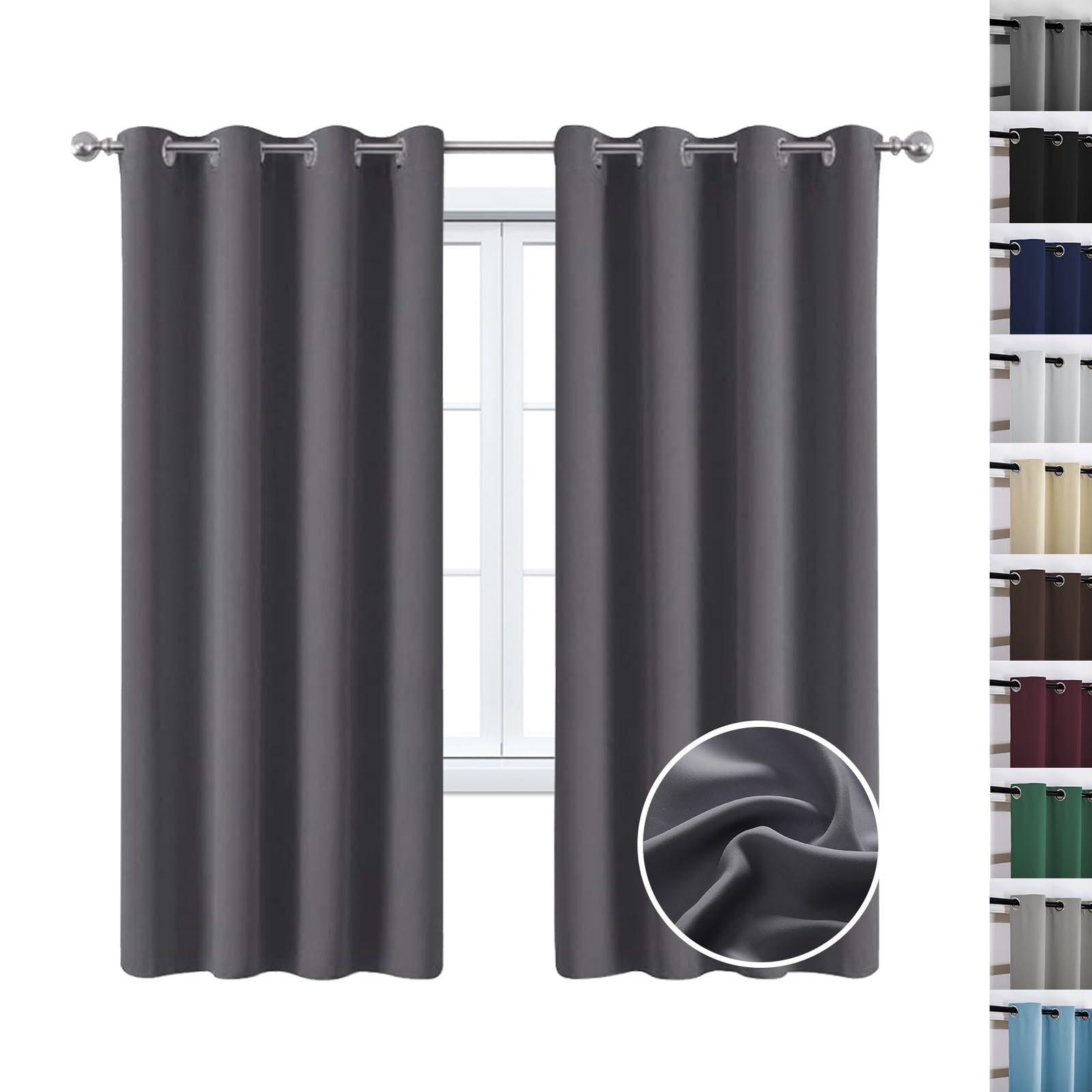 100% Blackout Curtains for Bedroom 250 x 240 cm(98 x 94inch) Thermal Insulated Energy Saving, Drop Thermal Insulated Curtains for Bedroom, with Matching Tie Backs, for Windows and Doors, Dark Grey