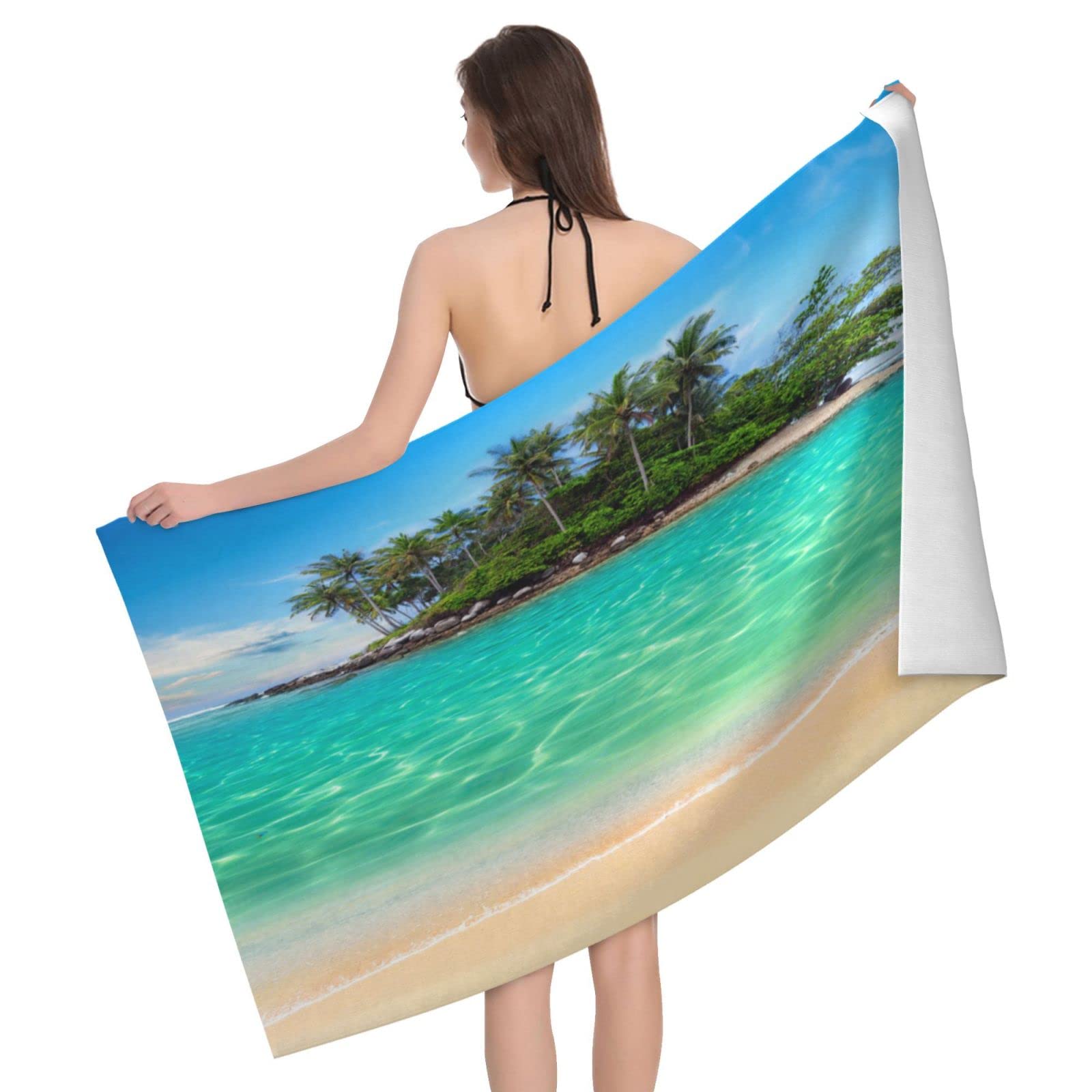 Lawenp Tropical Beach with Palm Trees Beach Towel, Lightweight Sand Free Quick Dry Microfiber Absorbent Bath Towel for Kids, Adults, Swimming, Bath, Yoga, Pool, Travel, Camping 32"X52"