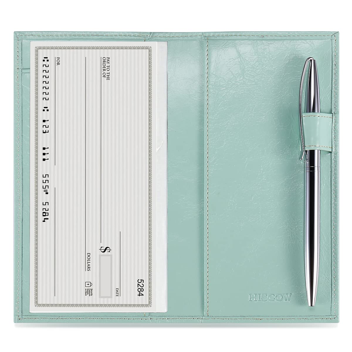 HISCOW Leather Checkbook Cover for Duplicate Checks with Pen Holder