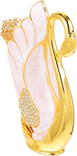 SHERCHPRY Golden Swan - Juego de soporte base con tenedor de postre para café, tenedores de postre y aperitivos, juego de vajilla dorada,