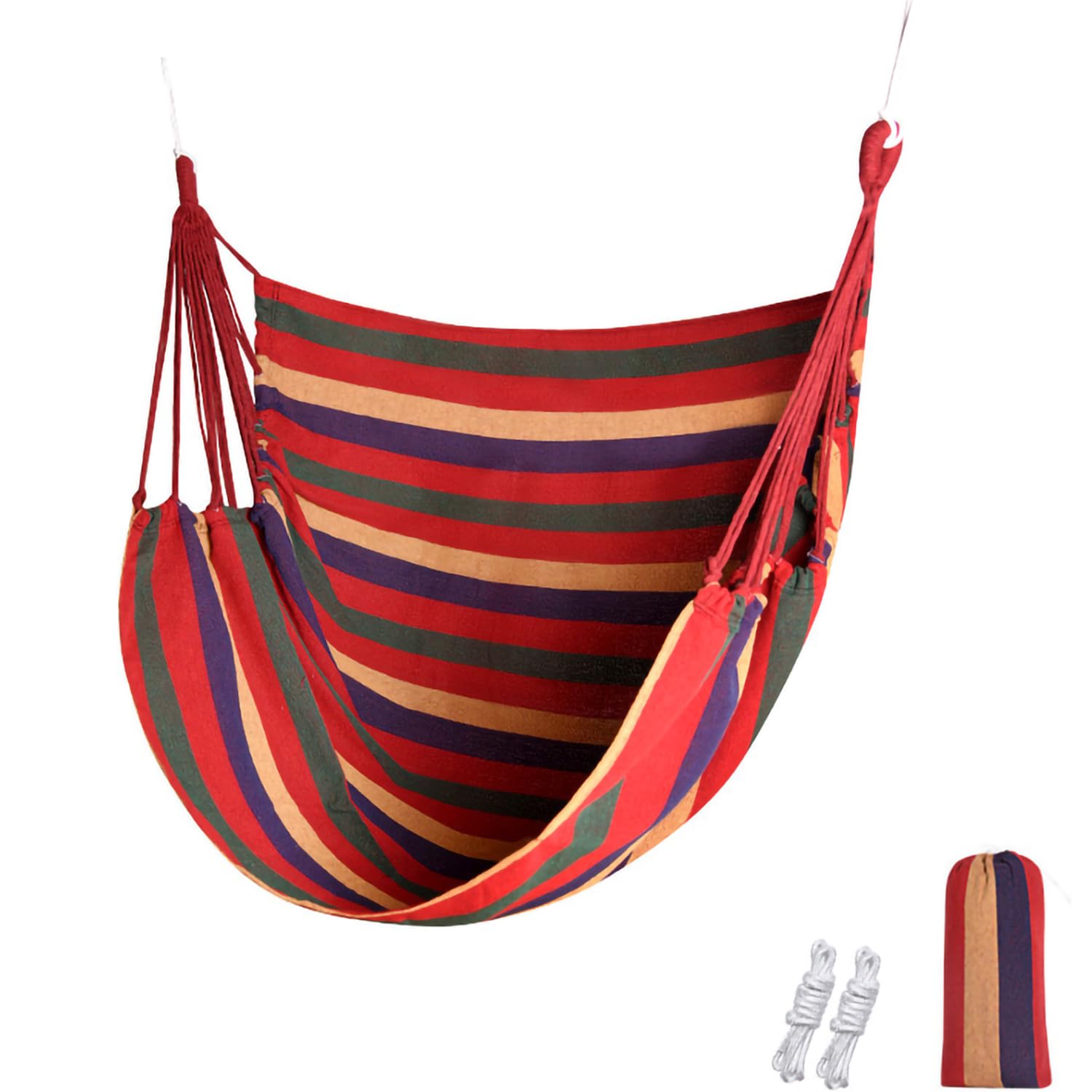 RANIT Hammock Chairs Hanging Rope Swing Seats Indoor and Outdoor, Canvas Hammock Chair (Red Stripe)