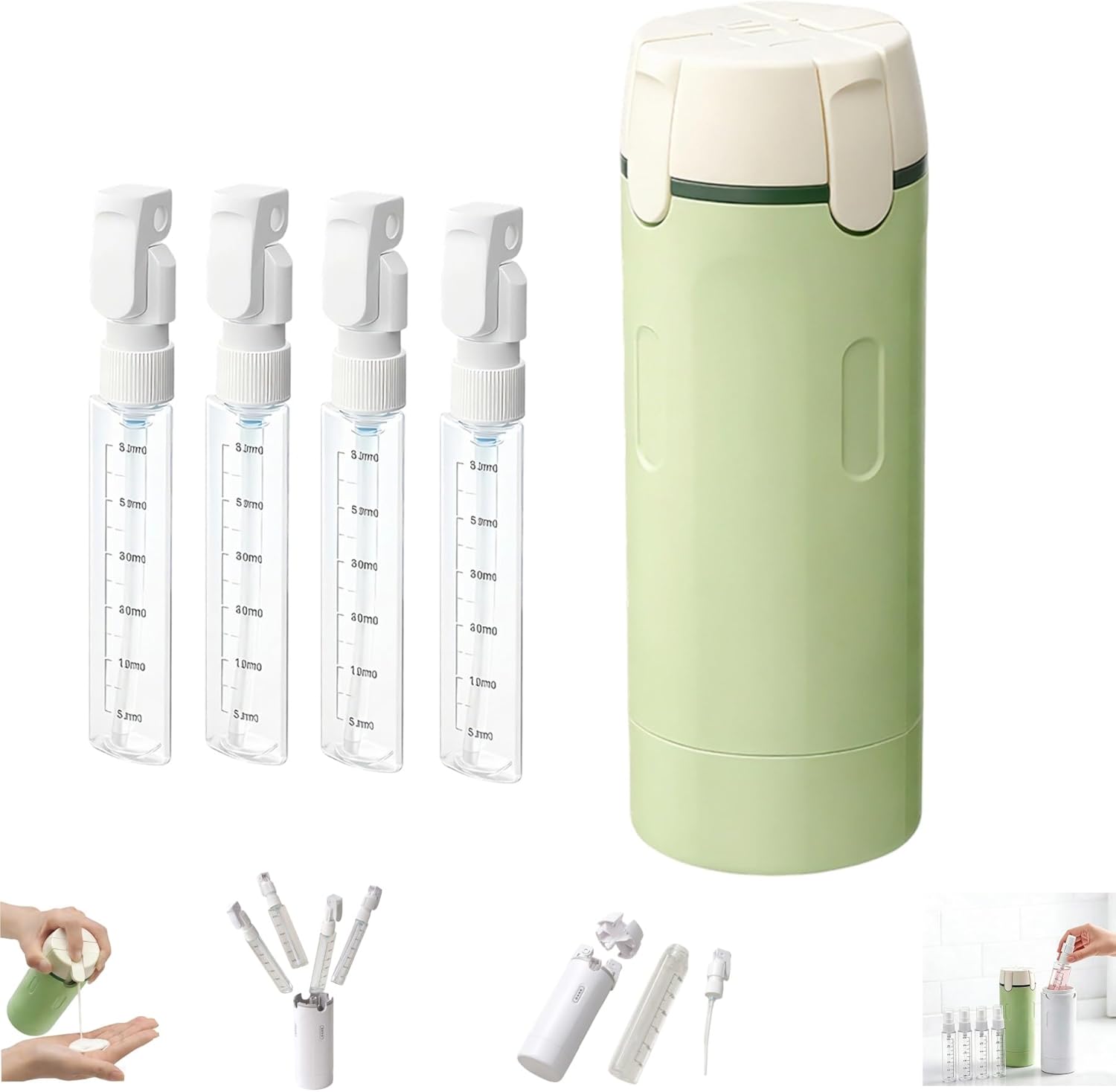 4 in 1 Travel Dispenser, 4 Pack 30ML Travel Bottles for Toiletries, 4 in 1 Travel Bottles for Toiletries Travel Dispenser Bottle, Refillable, Suitable for Storing Shampoo (Green*2PCS)