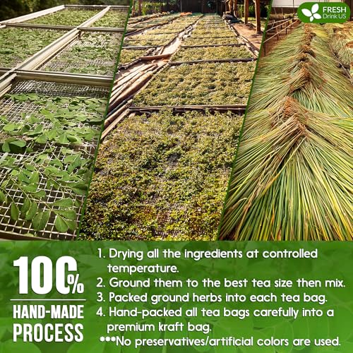 Image of FreshDrinkUS, Premium 55 Tea Bags Tulsi Moringa Lemongrass, 100% Natural & Pure from Tulsi Holy Basil Leaves, Moringa & Lemongrass. Made with Natural Material Tea Bags. No Sugar, No Caffeine, Vegan.