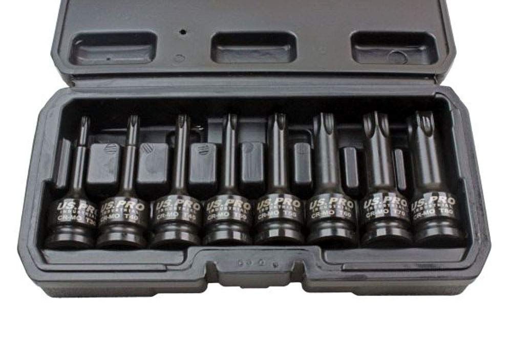US Pro 8pc 1/2 Impact Torx TRX-Star Socket Bit Set T30-T80 Cr-Mo 80mm Long B3315