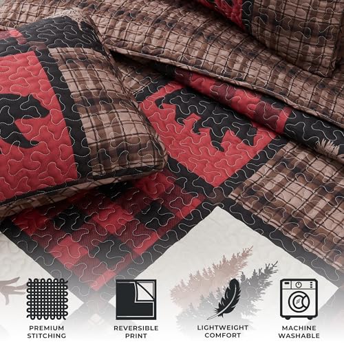 Great-Bay-Home-Lodge-Bedspread-FullQueen-Size-Quilt-with-2-Shams-Cabin-3-Piece-Reversible-All-Season-Quilt-Set-Rustic-Quilt-Coverlet-Bed-Set-Stonehurst-Collection-RedBlack Great Bay Home Lodge Bedspread FullQueen Size Quilt with 2 Shams Cabin 3 Piece Reversible All Season Quilt Set Rustic Quilt Coverlet Bed Set Stonehurst Collection RedBlack
