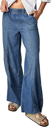 Mafulus Womens Wide Leg Jeans Elastic High Waisted Baggy Jeans Loose Fit Seemed Front Denim Pants