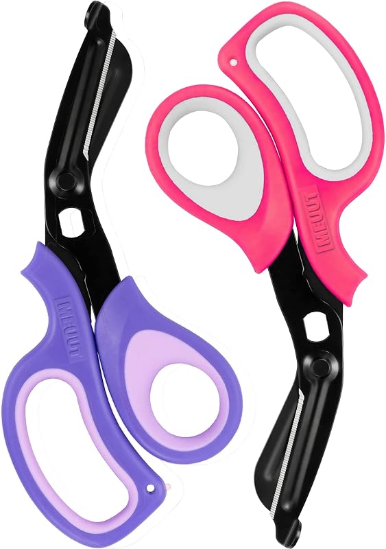 Trauma Shears 2-Pack Medical Scissors Ambidextrous for Nurses EMT | 7.8" Patented Bandage Scissors, Fluorine Coated Non-stick, Milled Serrations, Ergonomic TPE Grip, Oxygen Tank Wrench