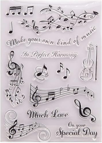 LZBRDY Notas musicales de 5.9 x 8.3 pulgadas, hojas de violín, sellos de goma transparente para álbumes de recortes, tarjetas, Navidad, San