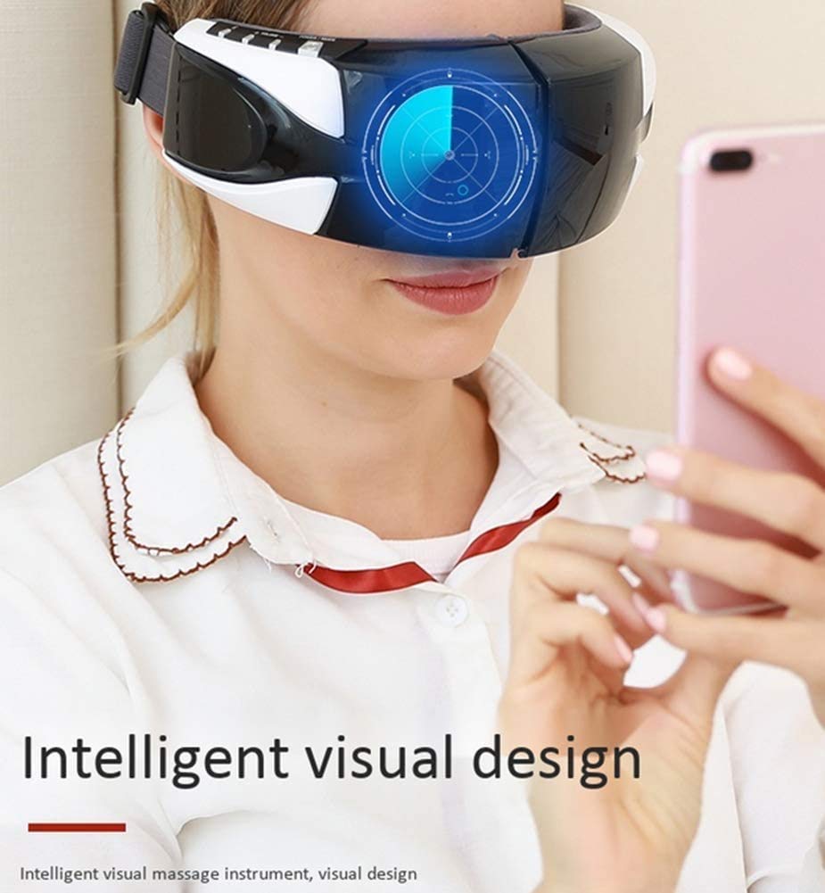 Massager de ojos con calor, espejo visual, compresión Bluetooth Música de la música recargable Masajeador de la terapia de ojos para relevar cepa de ojos Círculos oscuros Bolsas de ojo Ojo seco