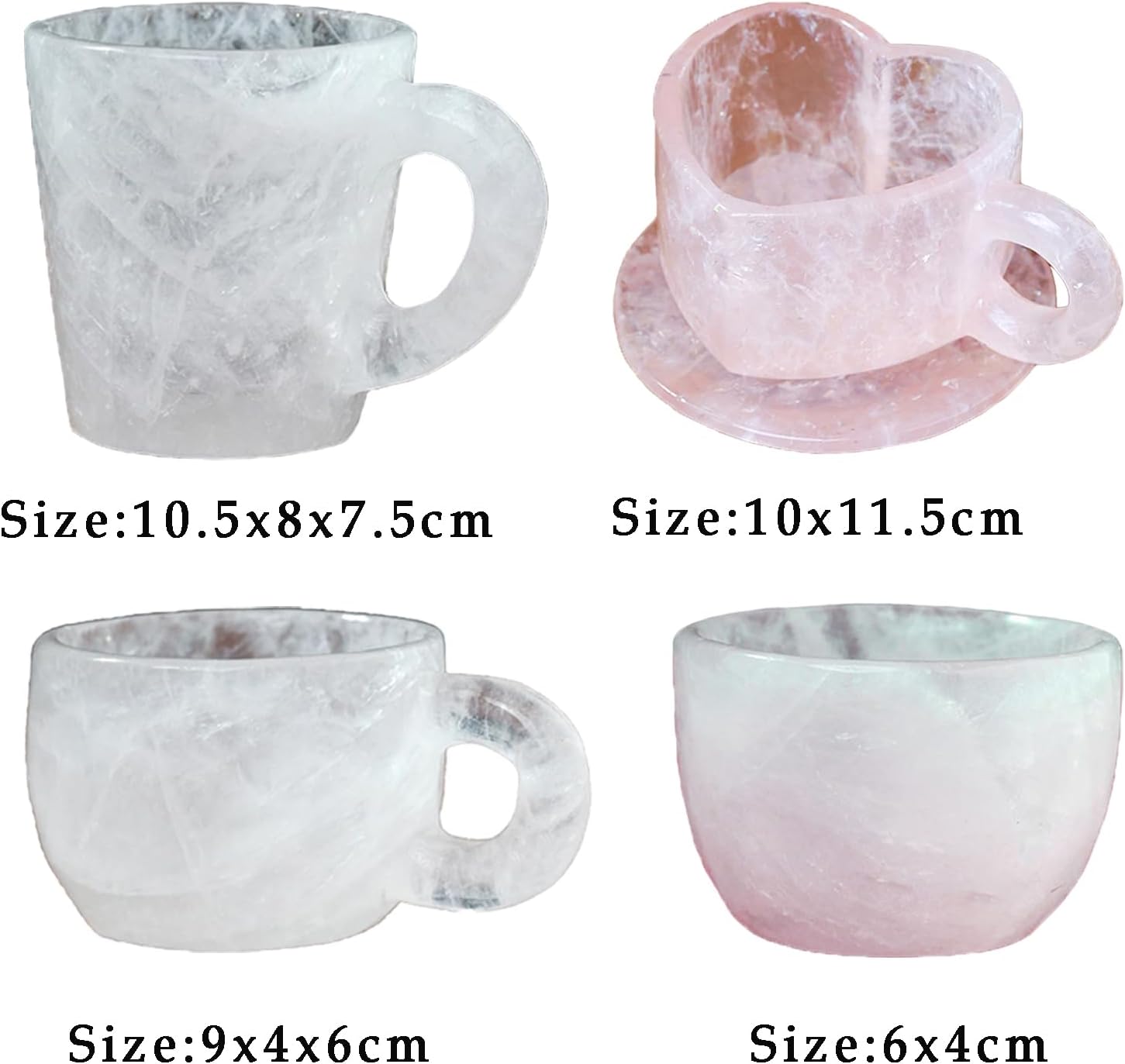Nature Mineral Crystal Coffee Mugs, Elegant Real Crystal Mugs Mineral mugs Multi Colored Crystal Coffee Mug Elegant Crystal Gift for Home Office (White crystal tea cup, 6x4x9cm)