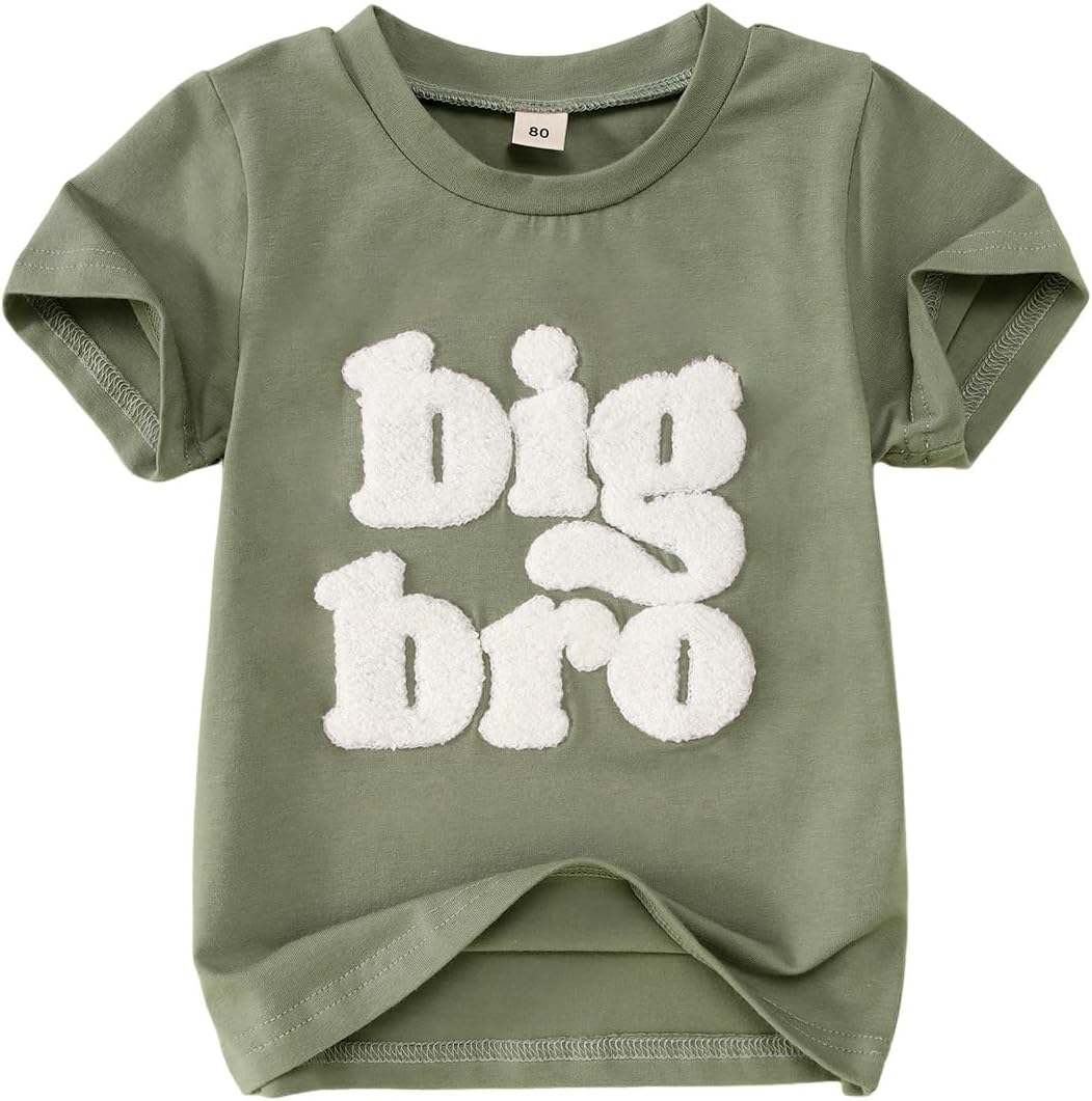 SOFEON Big Brother Shirt Toddler Baby Boy Big Bro Chenille Patch Letter T-Shirt Announcement Tees Summer Short Sleeve Top