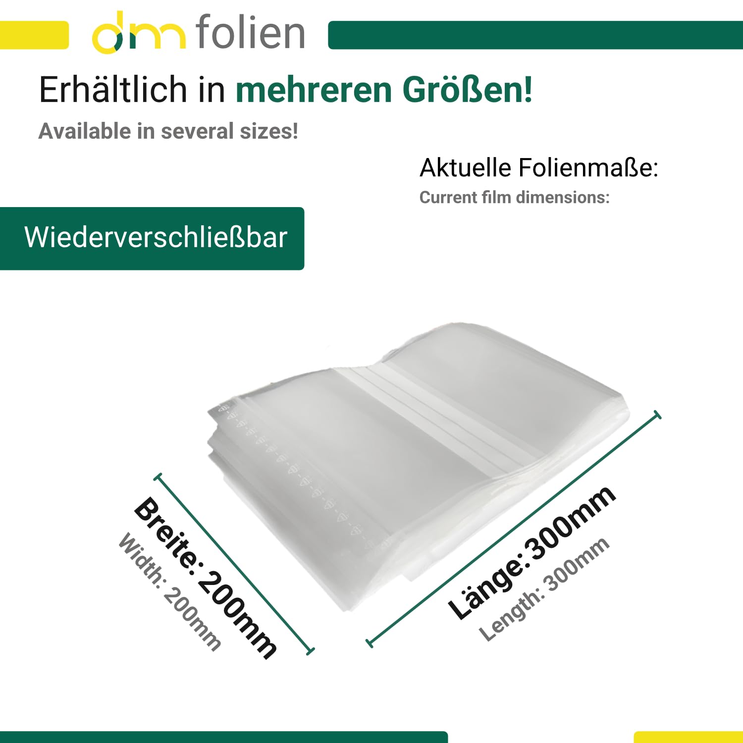 dm-folien Druckverschlussbeutel 1000 Stück I viele Größen I 200 x 300 mm I Wiederverschließbarer Zip Beutel 90 µ I Transparente Verpackungsbeutel mit Stempelfeld I extra stark, reißfest & dicht