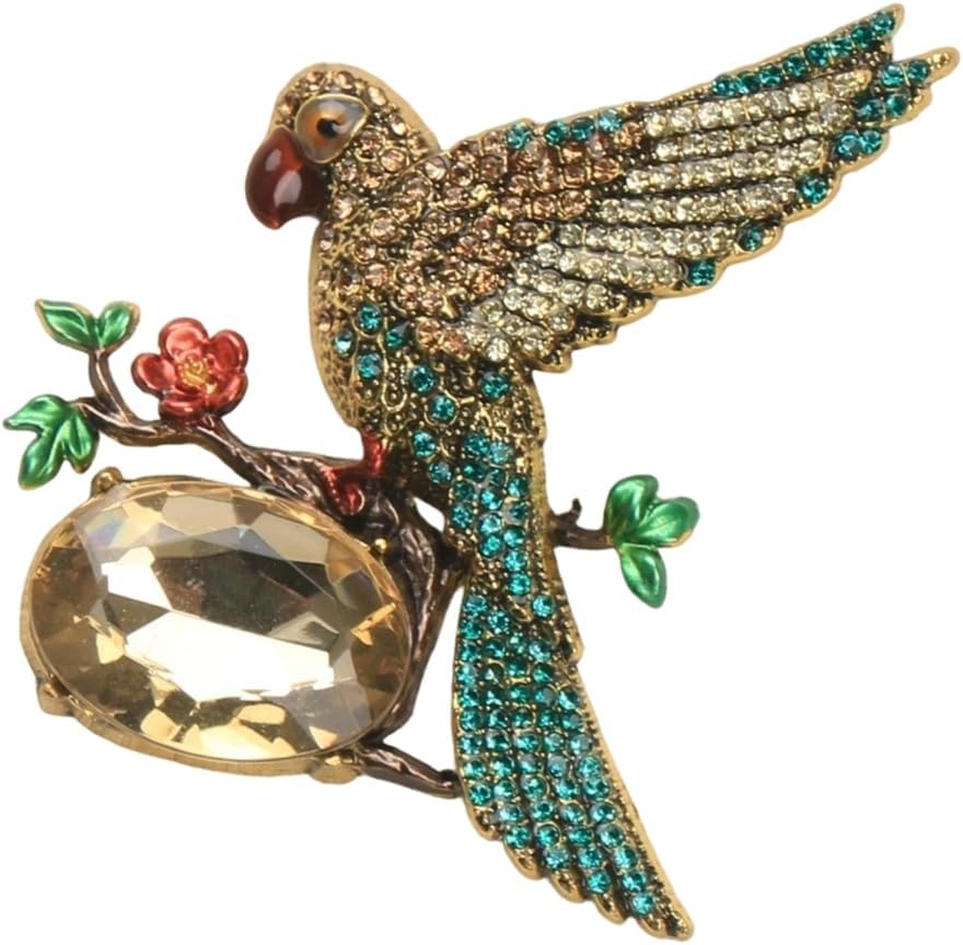 Versatile Alloy Parakeet Pin Brooch for Hat Scarf or Coat Decoration Featuring Crystal Accent Retro Style Accessory Gift