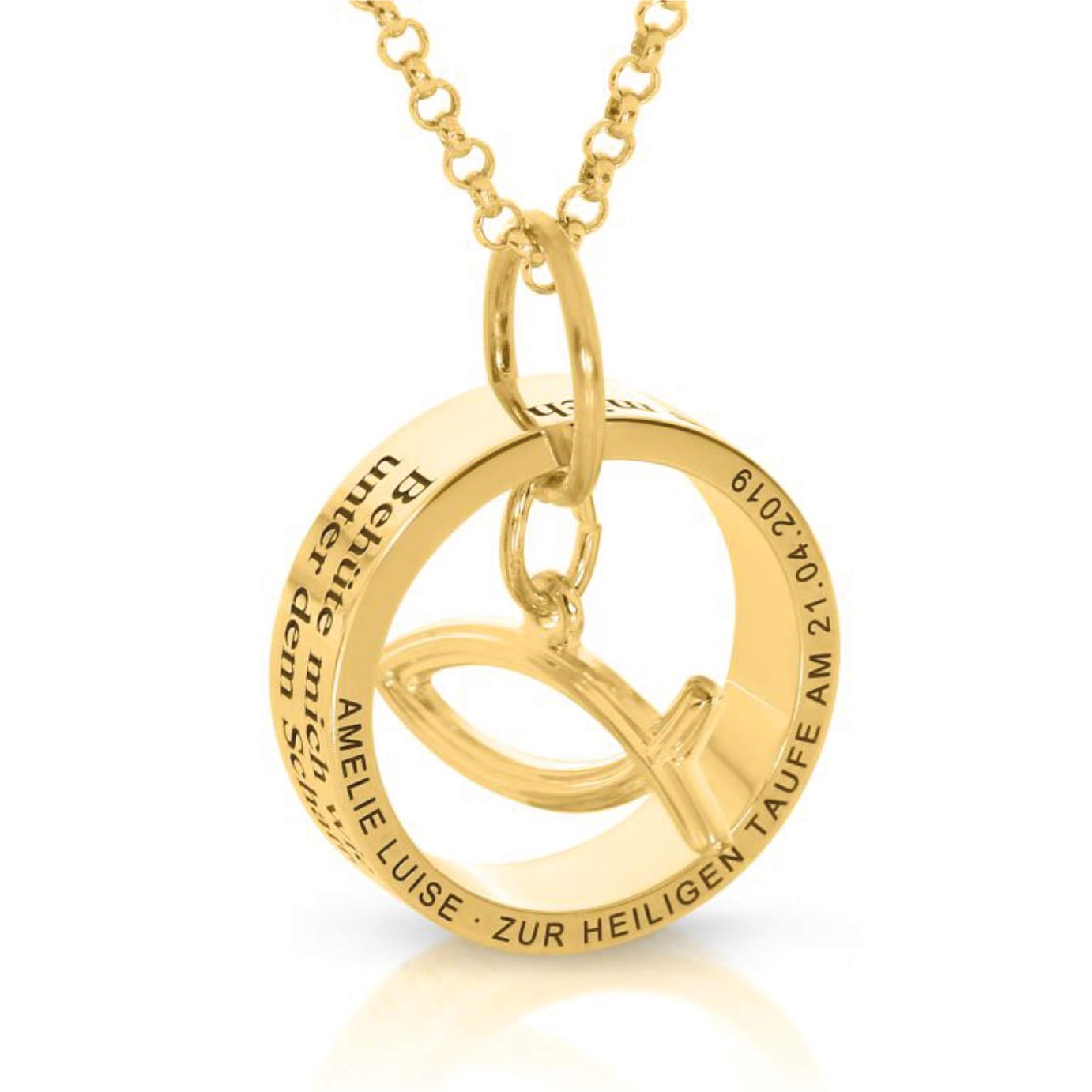 Taufring Gravur Kette Gold Ichthys Taufkette Psalm Taufspruch Taufschmuck besondere Taufgeschenke Fisch Taufe Kette
