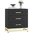GAOMON 3 Drawer Dresser, Wood Chest Drawers with Storage for Closet, Bedroom, Drawers Dresser Modern Bedside Nightstand with Gold Handles, Black