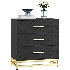 GAOMON 3 Drawer Dresser, Wood Chest Drawers with Storage for Closet, Bedroom, Drawers Dresser Modern Bedside Nightstand with Gold Handles, Black