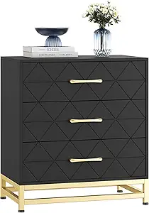 GarveeHome Wooden Dresser for Bedroom, Dressers & Chest of Drawers with 3 Drawer, Wood nightstand for Storage and Organization (Black)