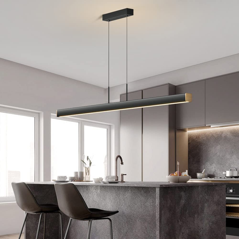 QTHWB Diewnica LED liniowa wisząca Kuchnia Wyspa Minimalistyczna jadalnia Metal drewniana wystrój zawieszony żyrandol Nowoczesny długi pasek oświetlenia wewnętrzne Regulowane żyrandole