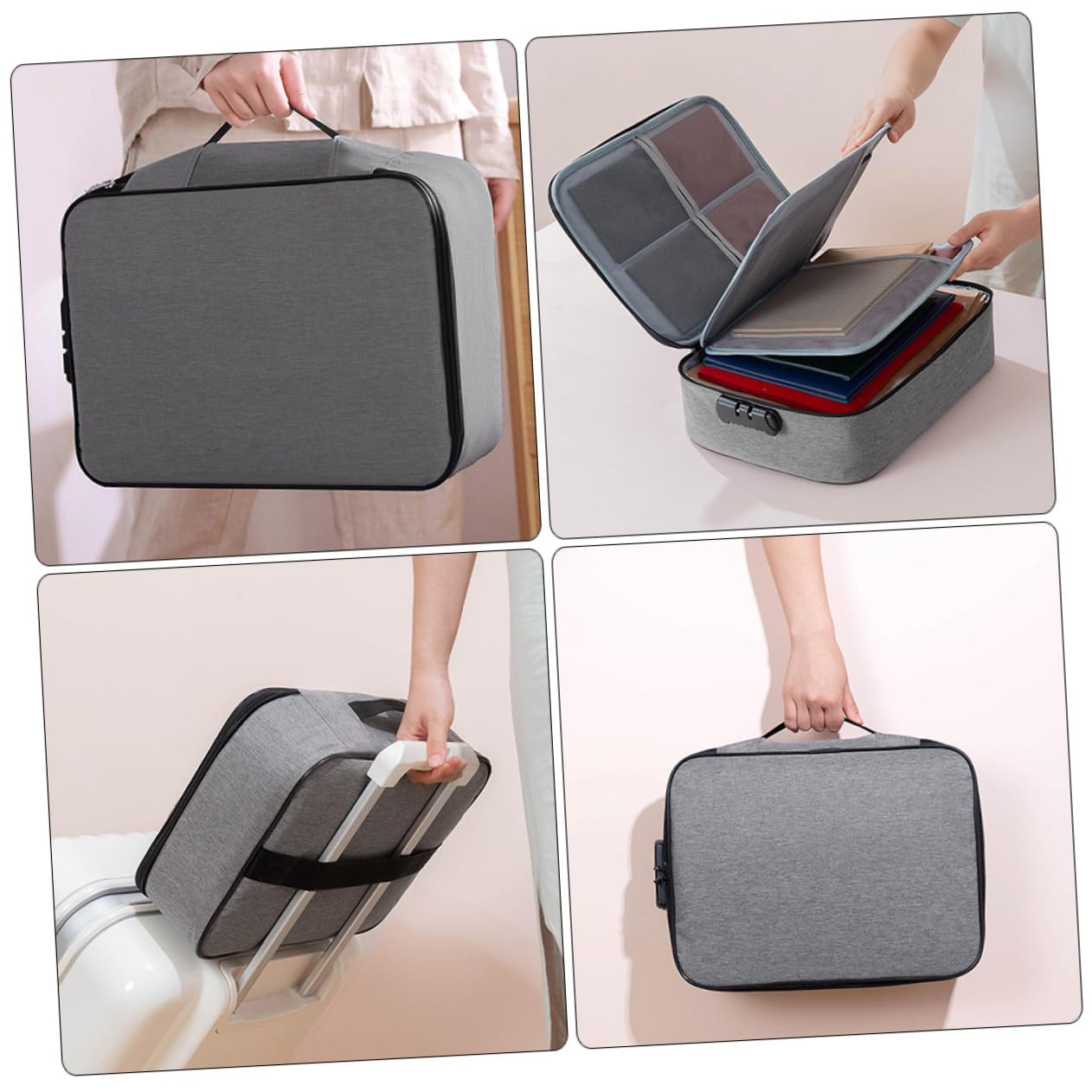 Scatola Portadocumenti Serratura a Combinazione, Borsa Portadocumenti Multistrato Grigia, Organizer per Archiviazione Casa e Ufficio, Portatile e Sicura per Viaggi e Documenti