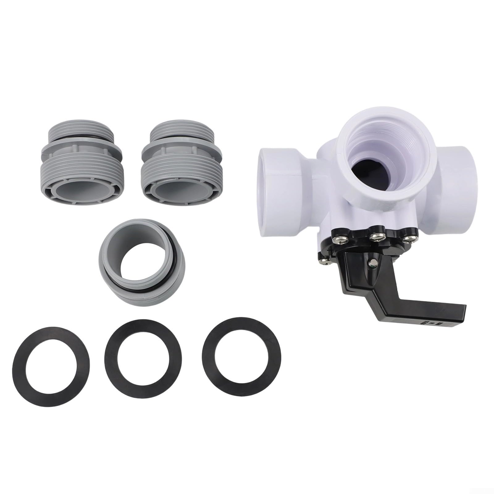 4517 Vanne d'obturation 3 voies 3,8 cm pour piscine hors sol pompe à sable avec ports filetés femelle et gauche mâle en ABS blanc pièce de rechange pour spa