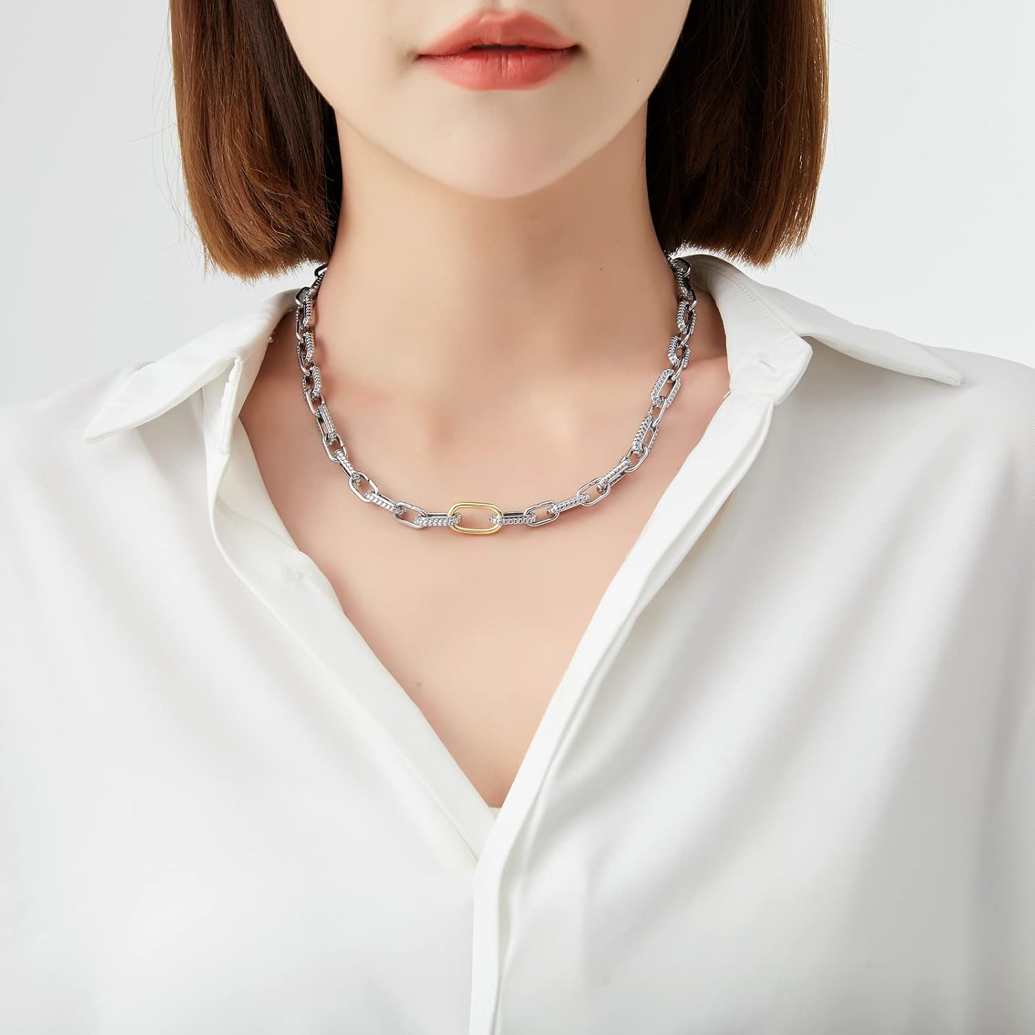 Mytys Statement Rings with Cable Link Chain Necklace Jewelry Sets for Women (Size 6)